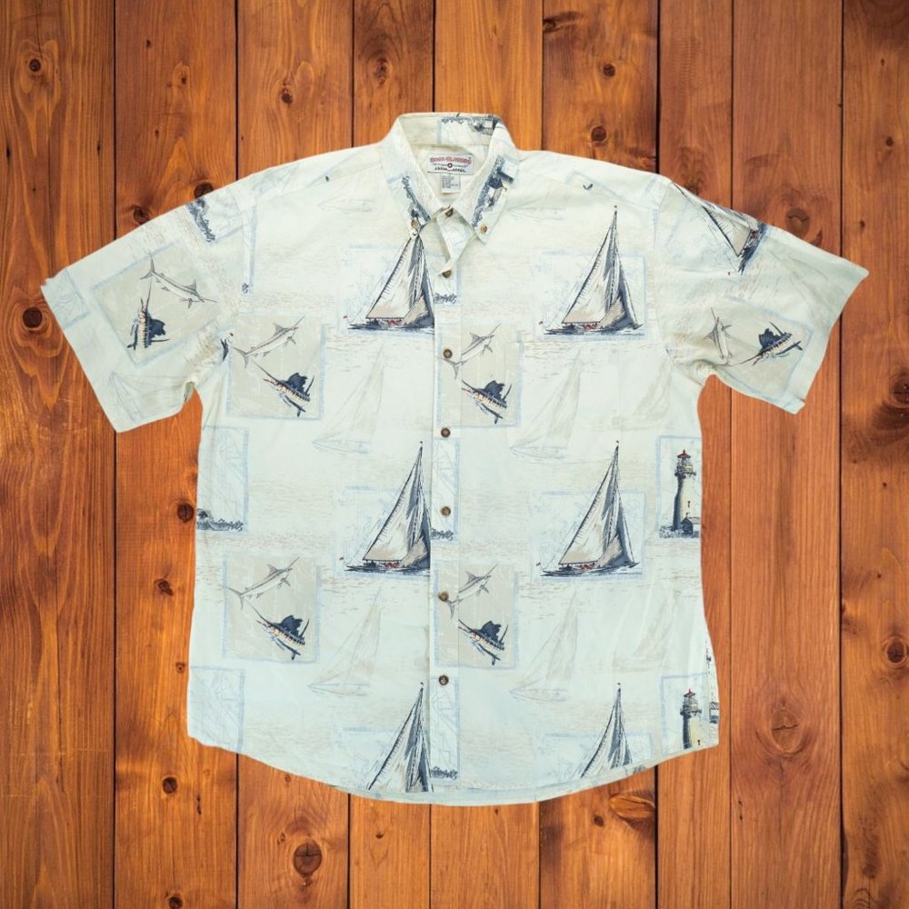 Boca Classics Sailboats‎ Button Up Shirt - Size Men's Large - Beige Off-White